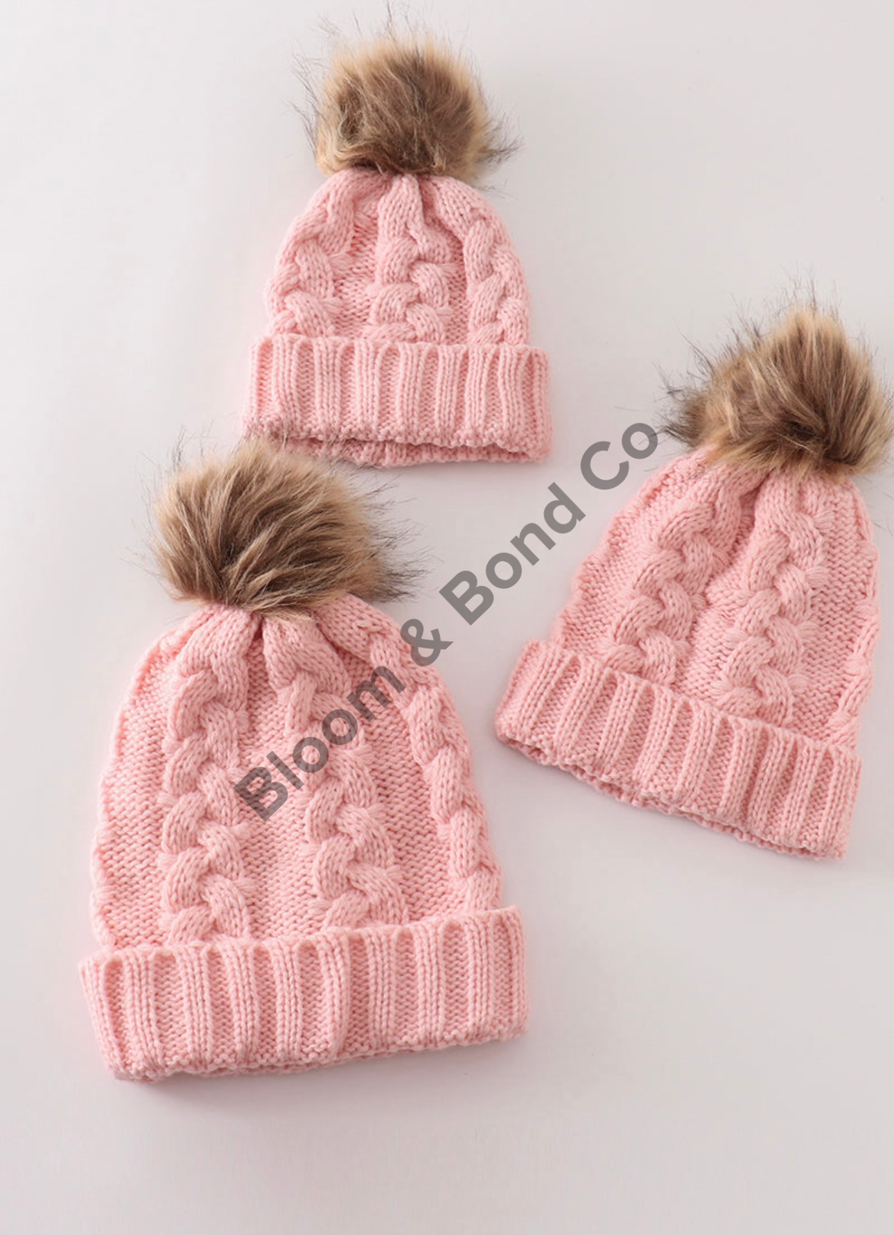Pink Pom Pom Cable Beanie