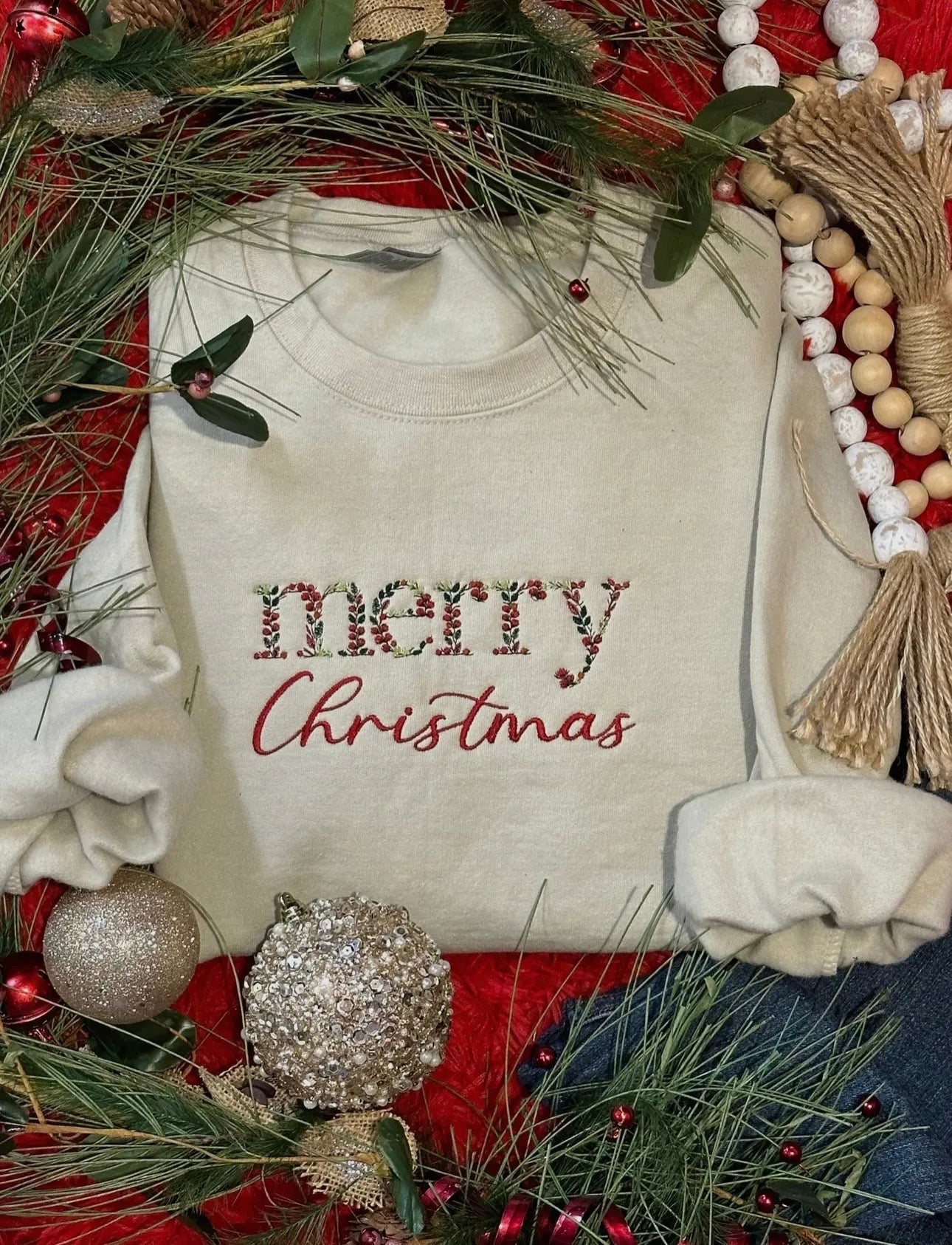 “Merry Christmas” embroidered sweatshirts