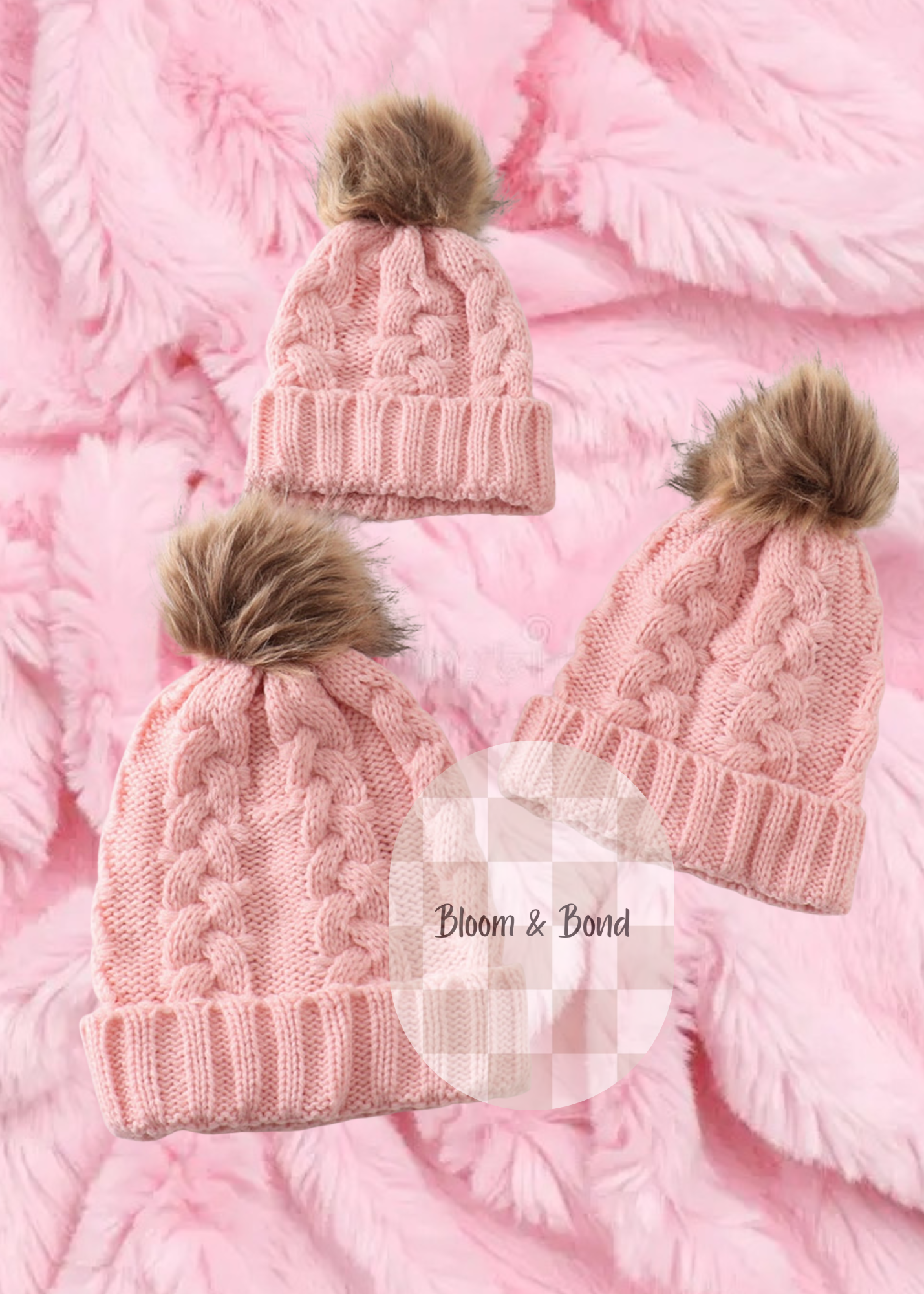 Pink Pom Pom Cable Beanie