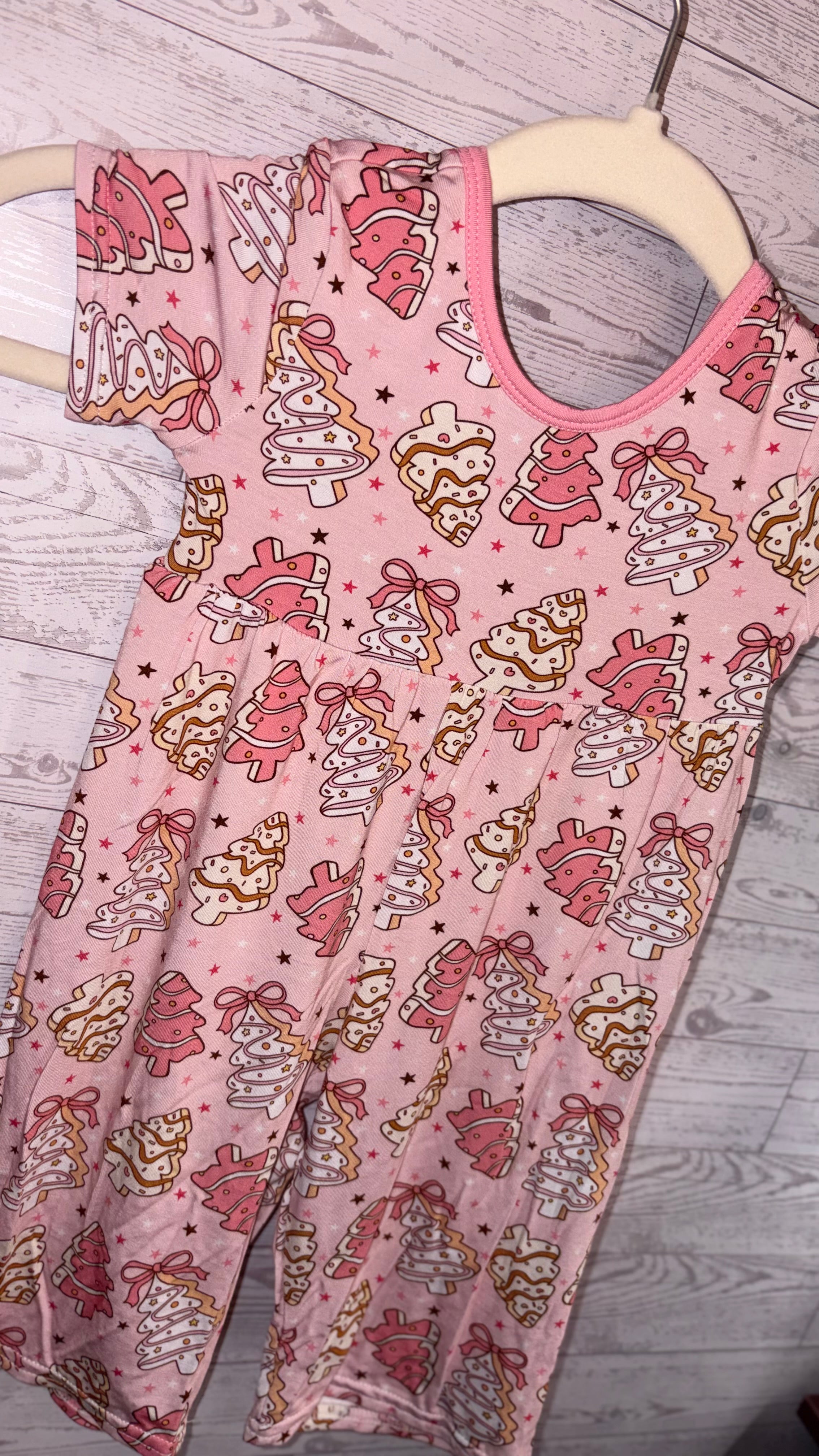 Pink Christmas Tree Bamboo Romper