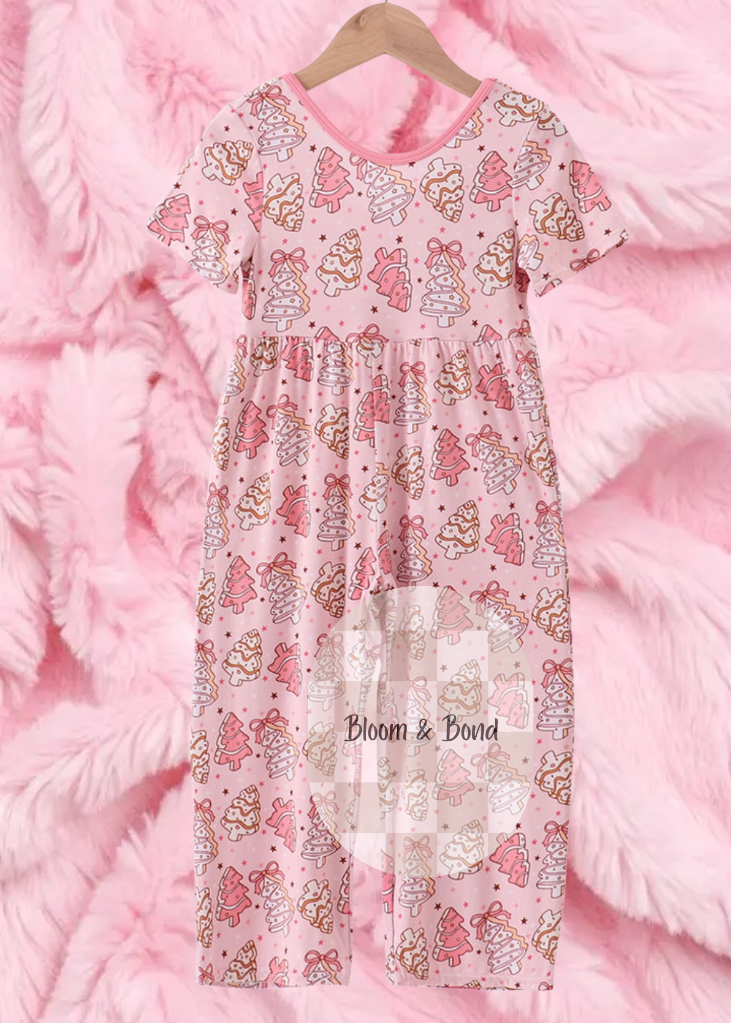Pink Christmas Tree Bamboo Romper