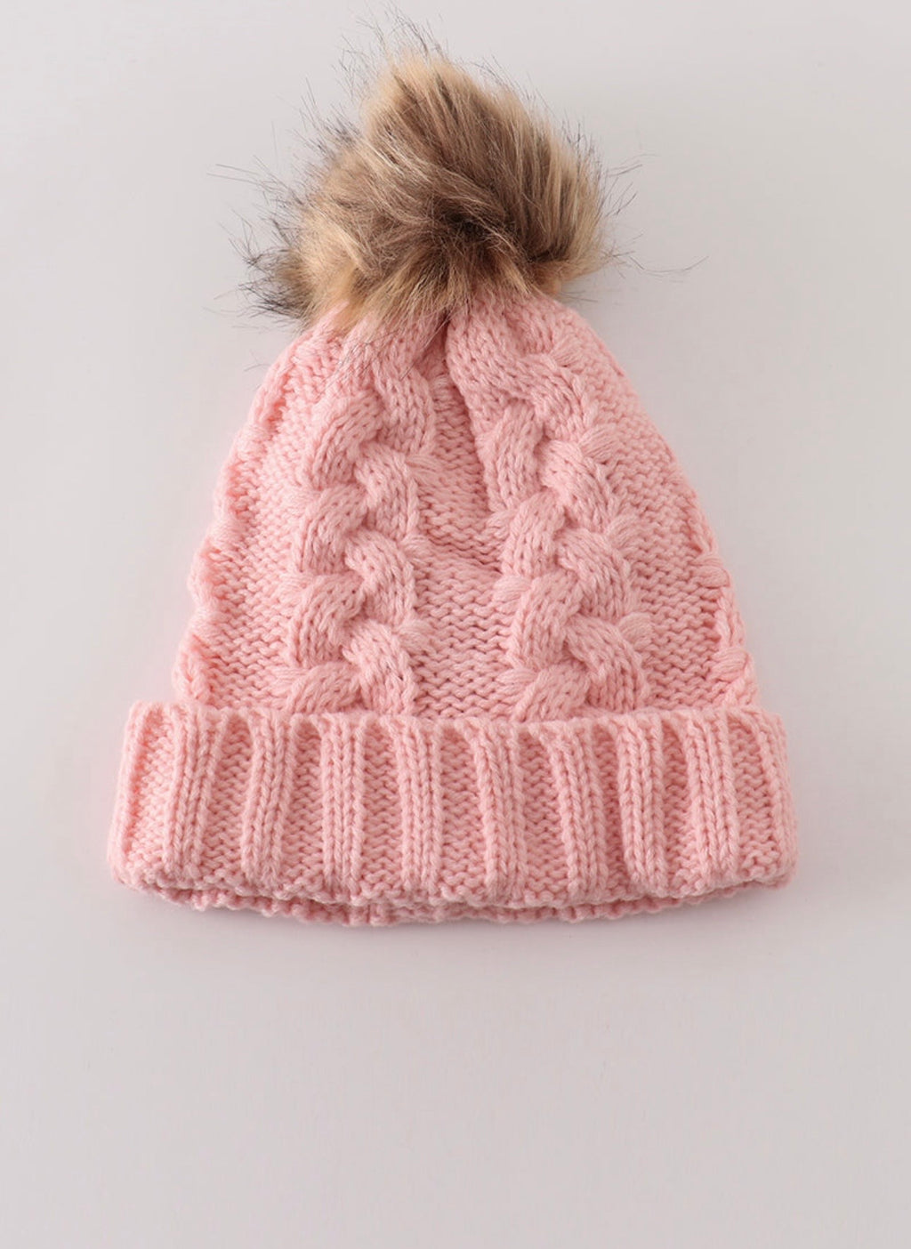 Pink Pom Pom Cable Beanie