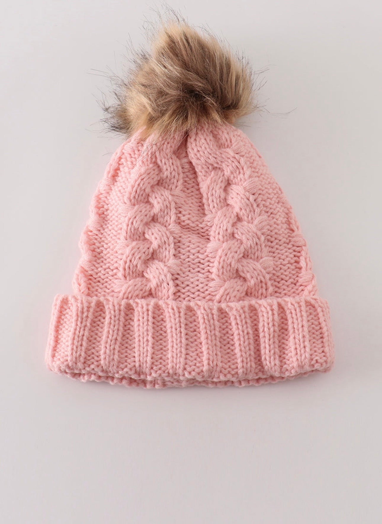 Pink Pom Pom Cable Beanie