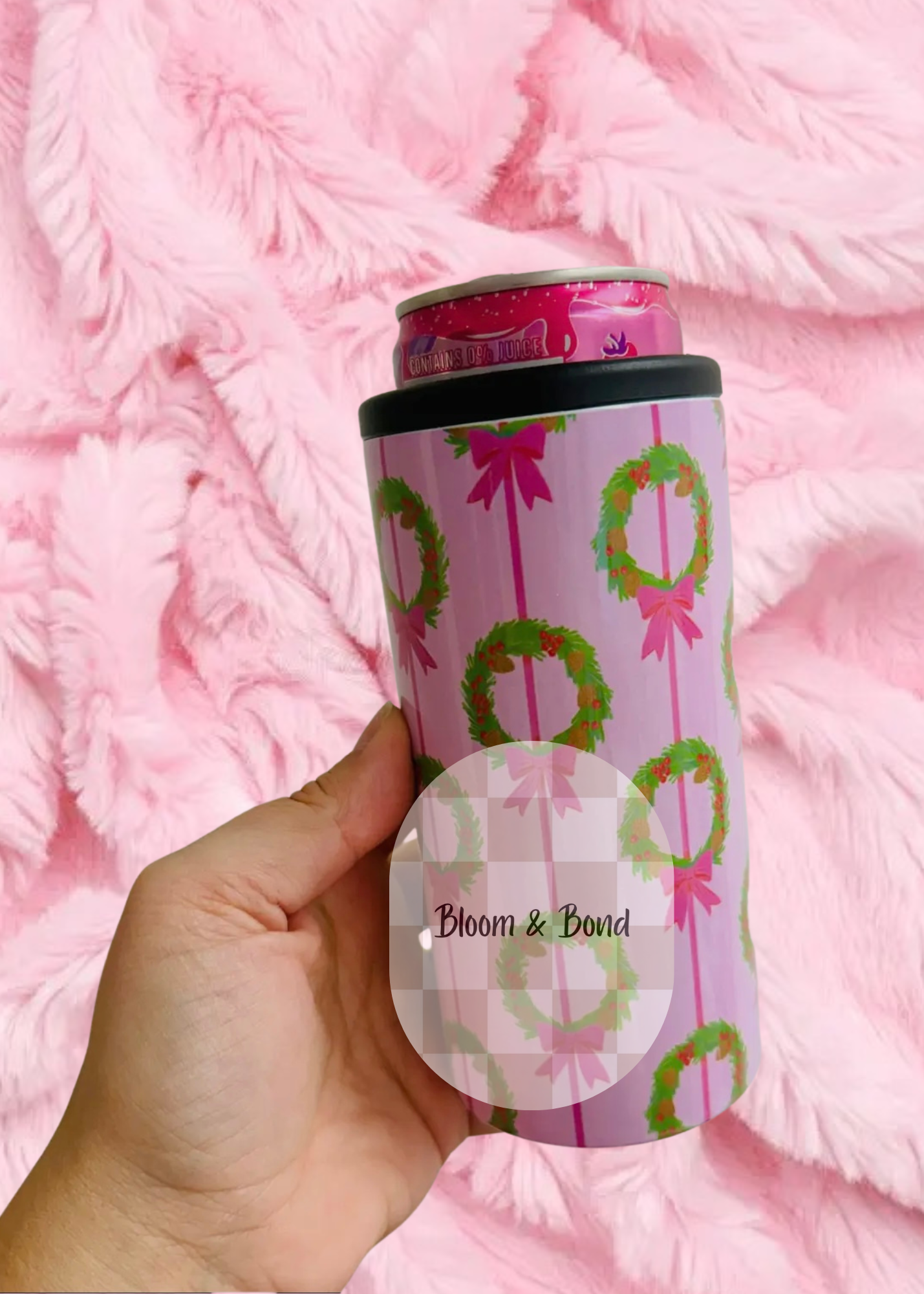 Pink Wreath Can Cooler